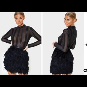 Black feather skirt body con dress